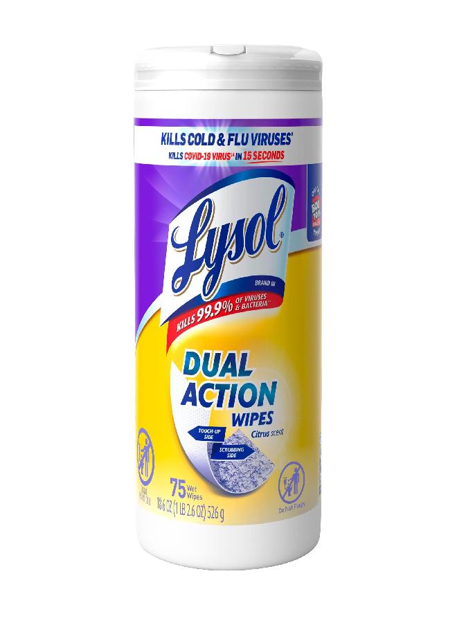 Lysol Dual Action Disinfectant Wipes, Multi-Surface Antibacterial Scrubbing Wipes, For Disinfecting and Cleaning, Citrus Scent, 75ct - Image 4