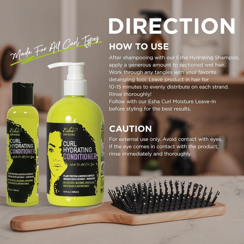 Esha Girl Natural â€“ Curl Hydrating Conditioner - Moisturize 3C & 4C Curls with Coconut & Rosemary Oils, Biotin - Tropical Fruit Scent (12 Oz.) - Image 4