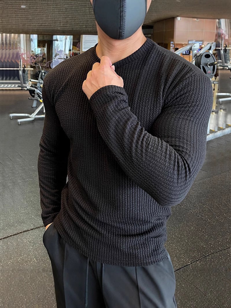 Spring Trbottomy Brand Men'S T-Shirt American Fitness Long-Sleeved Top Knitted Pullover Fashion Simple Bottoming T-Shirt Autumn - Image 4