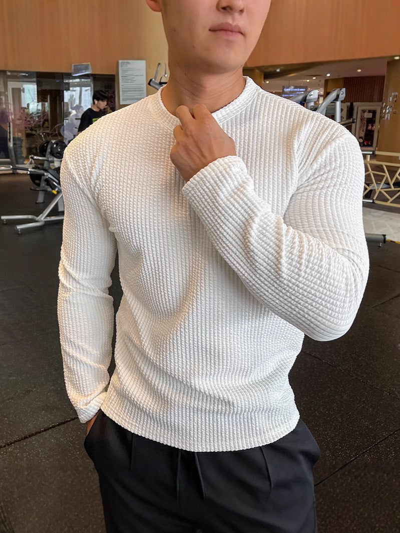 Spring Trbottomy Brand Men'S T-Shirt American Fitness Long-Sleeved Top Knitted Pullover Fashion Simple Bottoming T-Shirt Autumn - Image 3