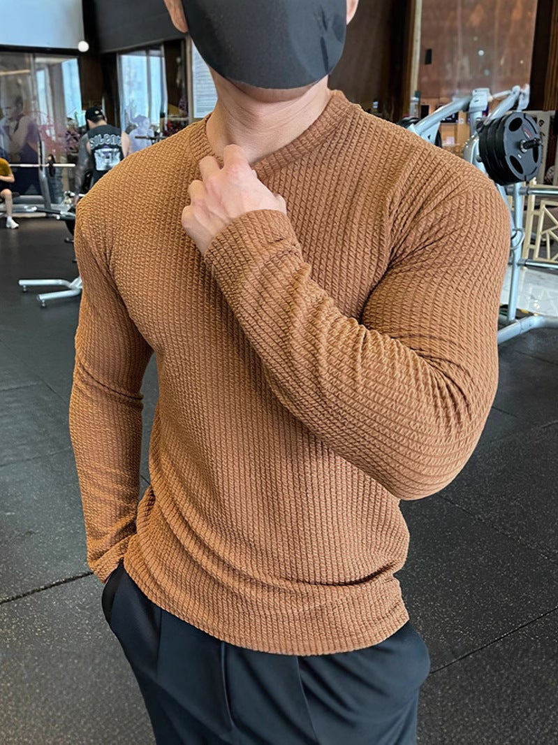 Spring Trbottomy Brand Men'S T-Shirt American Fitness Long-Sleeved Top Knitted Pullover Fashion Simple Bottoming T-Shirt Autumn - Image 2
