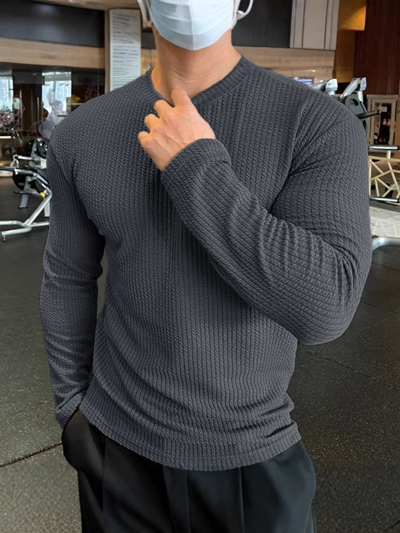 Spring Trbottomy Brand Men'S T-Shirt American Fitness Long-Sleeved Top Knitted Pullover Fashion Simple Bottoming T-Shirt Autumn - Image 5