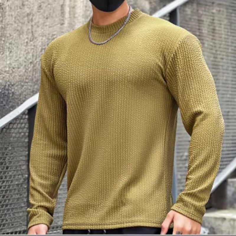 Spring Trbottomy Brand Men'S T-Shirt American Fitness Long-Sleeved Top Knitted Pullover Fashion Simple Bottoming T-Shirt Autumn - Image 1