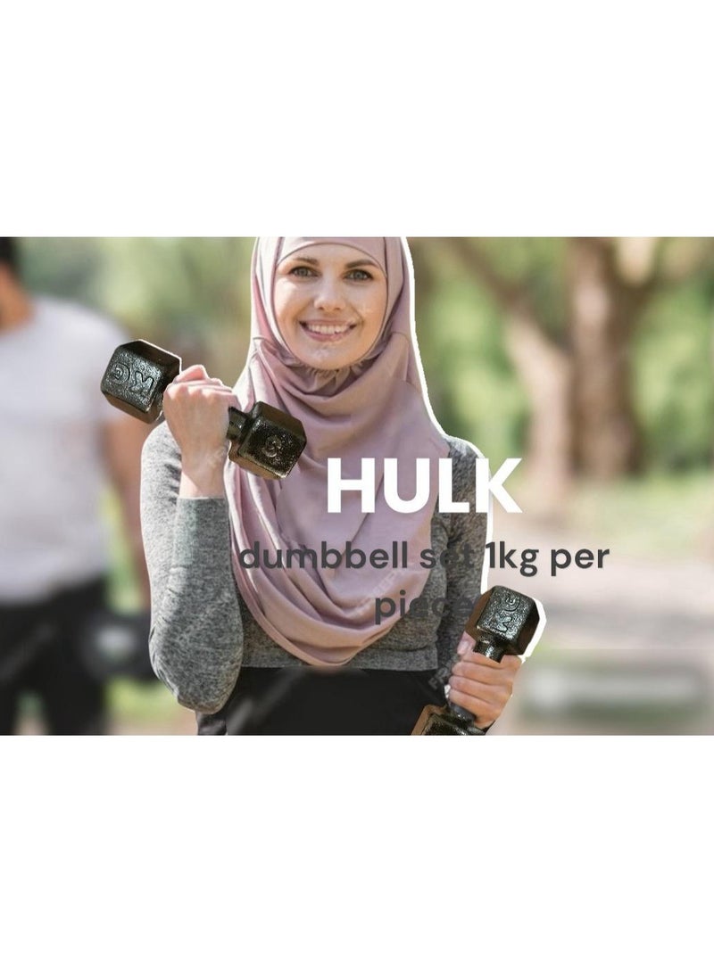 HULK Dumbbell Set 1KG - Solid Shiny Rubber (2 Pieces) - Image 2