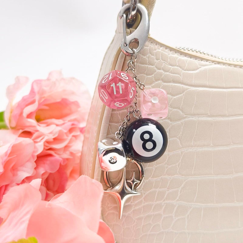 Nalefow Y2K Keychain for Women, 8 Ball Dice Charm with Carabiner Clip - Cute Goth Core Keychain Bag Charm for Keys Bags Jeans (Pink) - Image 5
