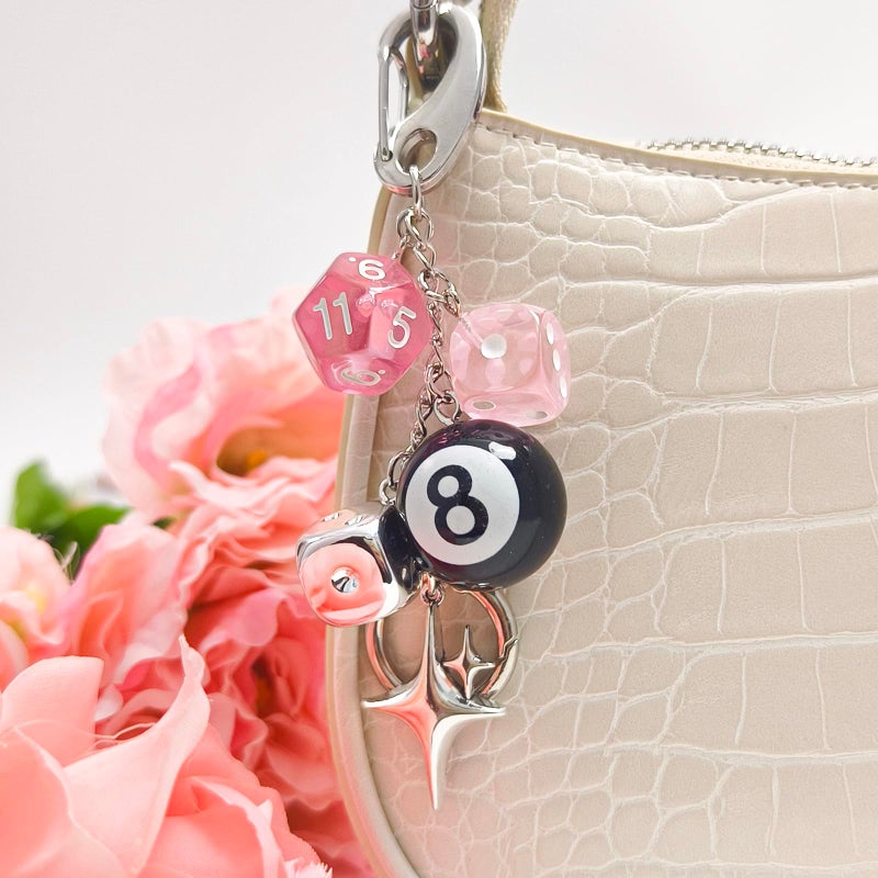 Nalefow Y2K Keychain for Women, 8 Ball Dice Charm with Carabiner Clip - Cute Goth Core Keychain Bag Charm for Keys Bags Jeans (Pink) - Image 4