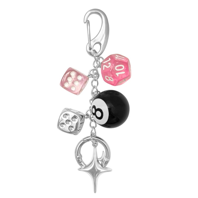 Nalefow Y2K Keychain for Women, 8 Ball Dice Charm with Carabiner Clip - Cute Goth Core Keychain Bag Charm for Keys Bags Jeans (Pink) - Image 1