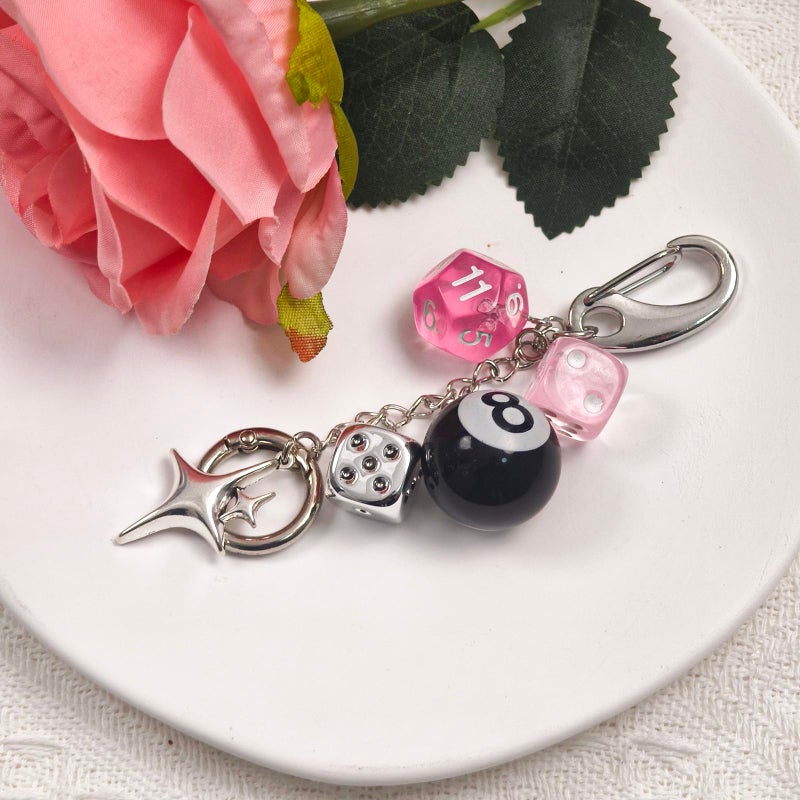 Nalefow Y2K Keychain for Women, 8 Ball Dice Charm with Carabiner Clip - Cute Goth Core Keychain Bag Charm for Keys Bags Jeans (Pink) - Image 3