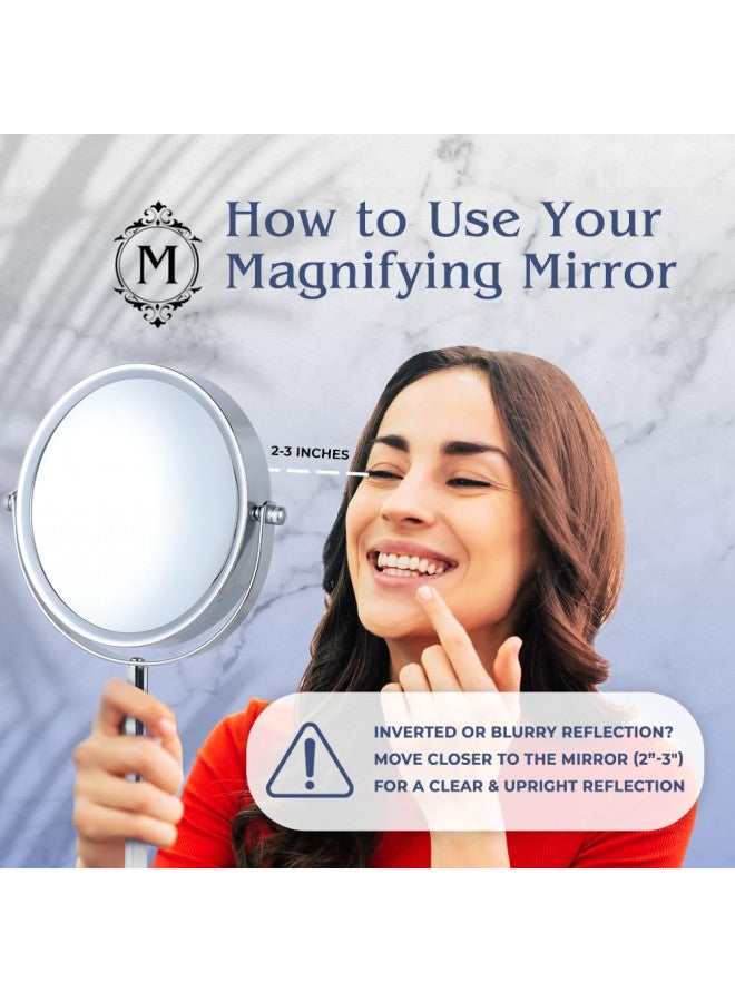 MIRRORVANA 10X Magnifying Makeup Mirror on Round Stand for Tabletop, Bedroom Vanity Desk and Bathroom Counter - Free Standing Double Sided 10X/1X Magnification Mirror - 7" Wide and 14" Tall (Chrome) - Image 4