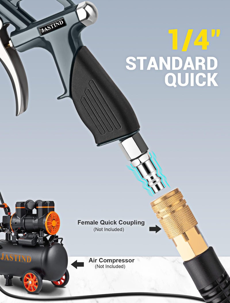 JASTIND High Pressure Air Blower Gun, 19-28 Inch Extension Long Air Nozzle Blow Gun with Rubber Grip & Quick Plug, Heavy Duty Industrial Air Blow Gun Pneumatic Tool for Air Compressor Attachments - Image 5