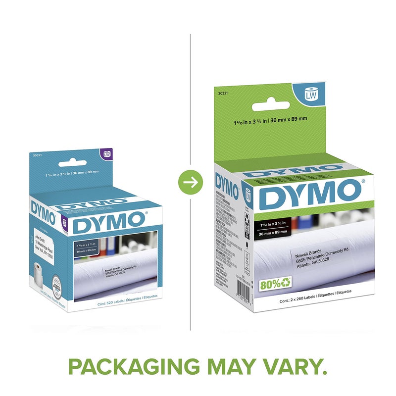 DYMO Authentic LW Large Mailing Address Labels, DYMO Labels for LabelWriter Label Printers, 1-4/10" x 3-1/2", 2 Rolls of 260 (520 Total) - Image 2