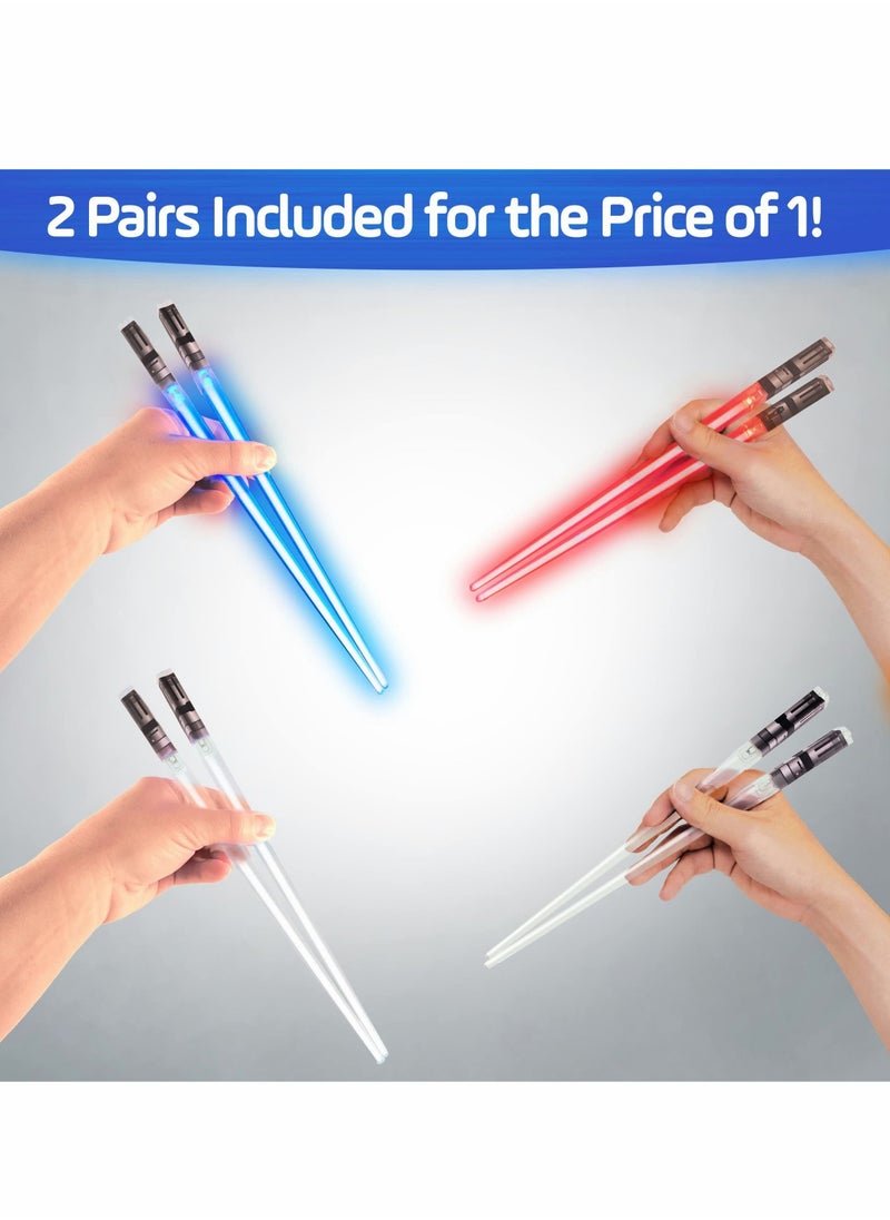 KASTWAVE - Light Up Lightsaber Chopsticks,LED Glowing Light Saber Chop Sticks Reuseable Sushi Lightup Sabers Bright LEDs - Red and Blue(2 Pairs) - Image 1