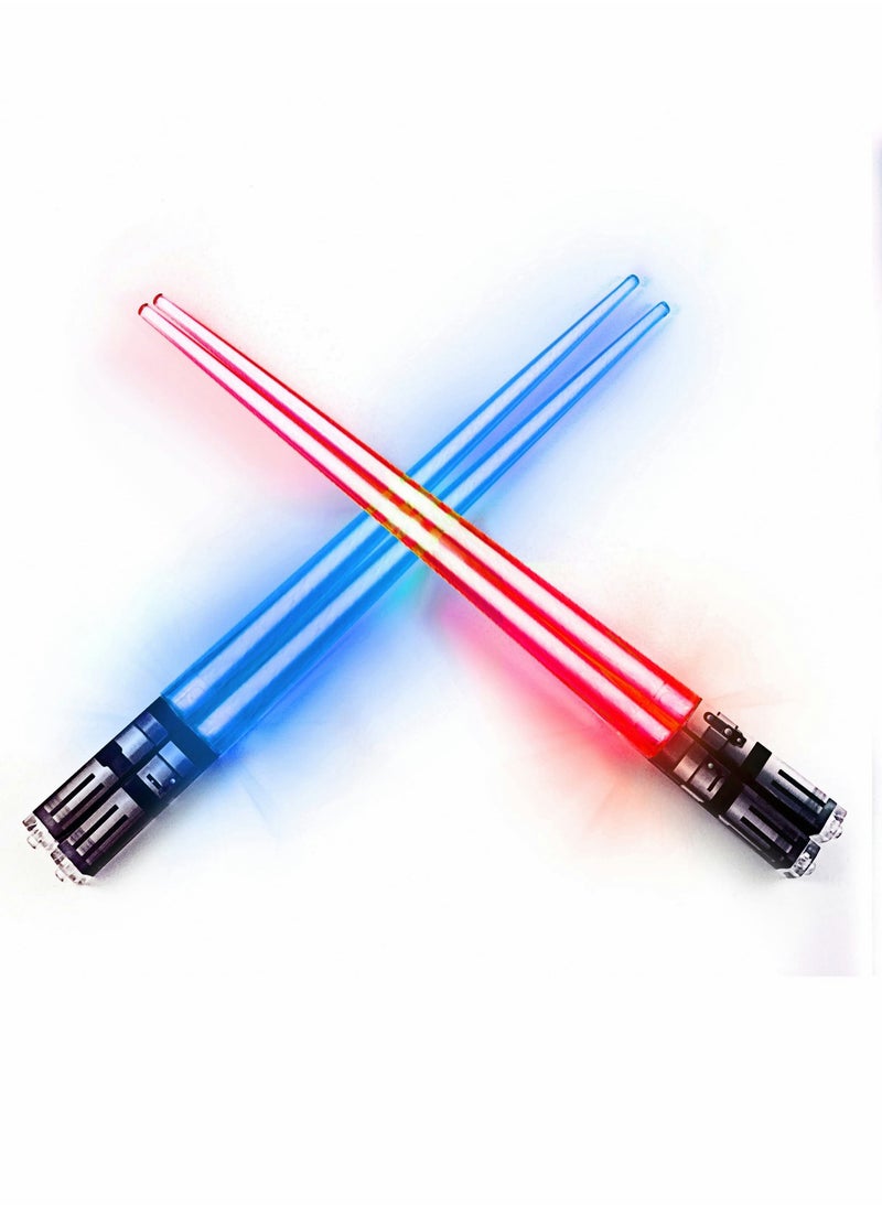 KASTWAVE - Light Up Lightsaber Chopsticks,LED Glowing Light Saber Chop Sticks Reuseable Sushi Lightup Sabers Bright LEDs - Red and Blue(2 Pairs) - Image 1