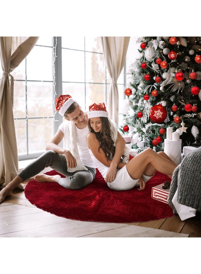 Vertintong 84 Inch Large Christmas Tree Skirt Deluxe Red Velvet Christmas Tree Skirt with Quilted Cuff for 12ft Xmas Home Winter Holiday Party Decorations (Burgundy) - Image 5