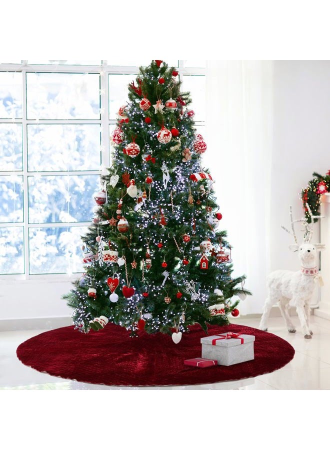 Vertintong 84 Inch Large Christmas Tree Skirt Deluxe Red Velvet Christmas Tree Skirt with Quilted Cuff for 12ft Xmas Home Winter Holiday Party Decorations (Burgundy) - Image 1