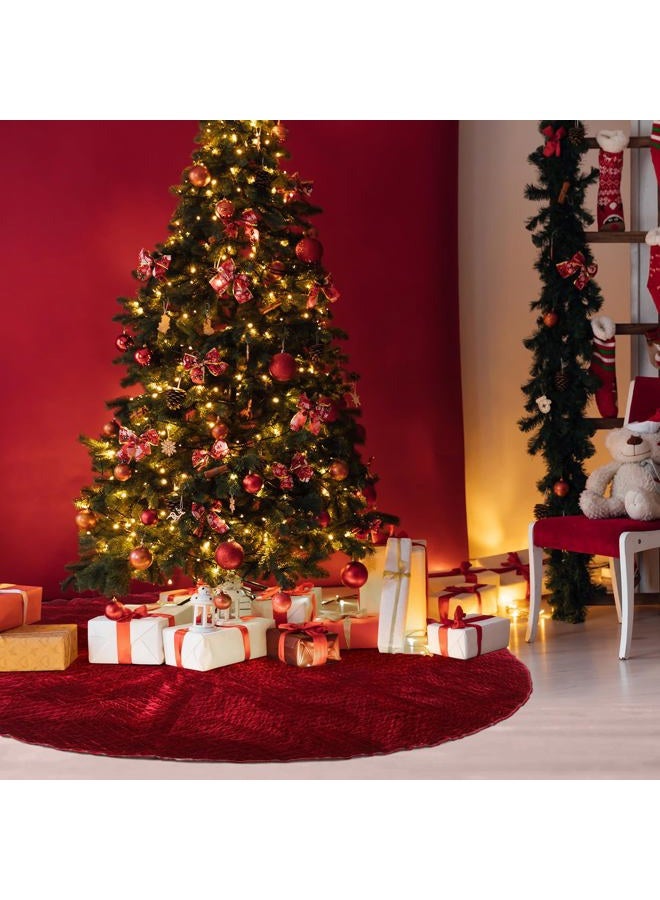 Vertintong 84 Inch Large Christmas Tree Skirt Deluxe Red Velvet Christmas Tree Skirt with Quilted Cuff for 12ft Xmas Home Winter Holiday Party Decorations (Burgundy) - Image 4