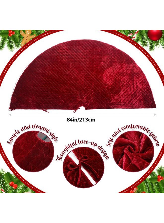 Vertintong 84 Inch Large Christmas Tree Skirt Deluxe Red Velvet Christmas Tree Skirt with Quilted Cuff for 12ft Xmas Home Winter Holiday Party Decorations (Burgundy) - Image 2
