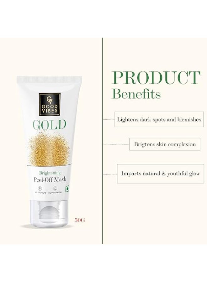 Good Vibes Gold Brightening Peel Off Mask, 50 g (Pack of 2) | Deep Pore Cleansing Peel-Off Face Mask For All Skin Types, Anti-Bacterial & Helps Remove Acne, No Parabens, Sulphates & Mineral Oils - Image 2