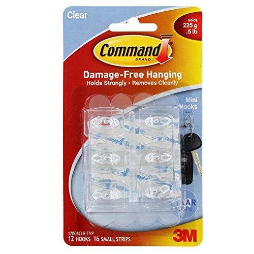 Command Mini Clear Hooks with Clear Strips 17006CLR-VP, 12 Hooks with 16 Adhesive Strips per Pack - Image 4