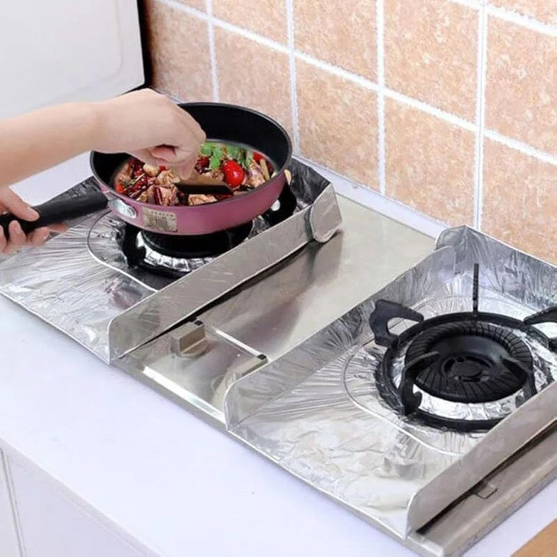 Cooking Oil Splash Screen Folding Gas Stove Anti Splatter Aluminum Foil Washable 2 pcs (silver)