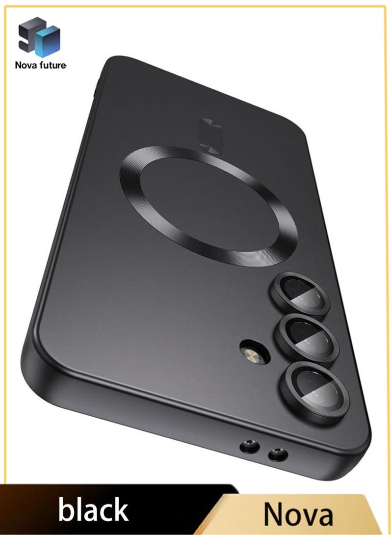 Nova future Magnetic Case for Samsung Galaxy S24 FE, [MagSafe Compatible][Built-in Camera Lens Protector][Light Slim] Soft Silicone Bumper Shockproof Matte Case Cover for Samsung Galaxy S24 FE 5G 6.7 inch, Black - Image 1