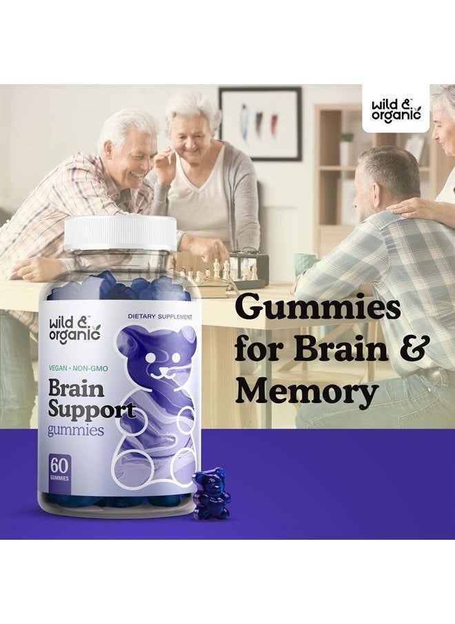 Wild & Organic - Brain Booster Gummies - Natural Nootropic Dietary Supplement to Support Cognitive Function, Sharpen Memory - Ashwagandha, Bacopa, Ginkgo Biloba, Rhodiola Rosea, DMAE - 60 Chewables - Image 1