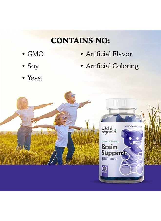 Wild & Organic - Brain Booster Gummies - Natural Nootropic Dietary Supplement to Support Cognitive Function, Sharpen Memory - Ashwagandha, Bacopa, Ginkgo Biloba, Rhodiola Rosea, DMAE - 60 Chewables - Image 1