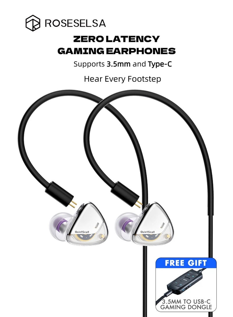 ROSESELSA QuietSea 2 3.5mm Wired IEM Gaming Earphones with Included Type-C DSP Adapter, HD Mic, Hi-Fi Sound, Zero Latency for PUBG Mobile, iPhone 15, Samsung, iPad - Image 1