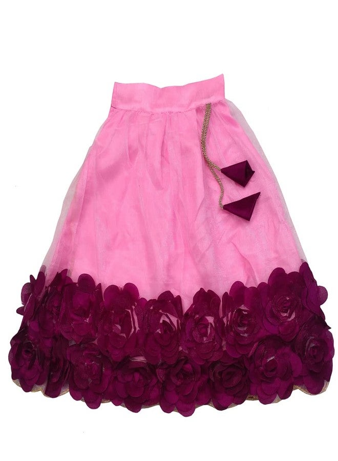 SR CREATION Girl's Heavy Bright Net & Ribbon Embroidery Readymade Lehenga Choli & Dupatta Set (Pink 7-8 YEARS) - Image 3