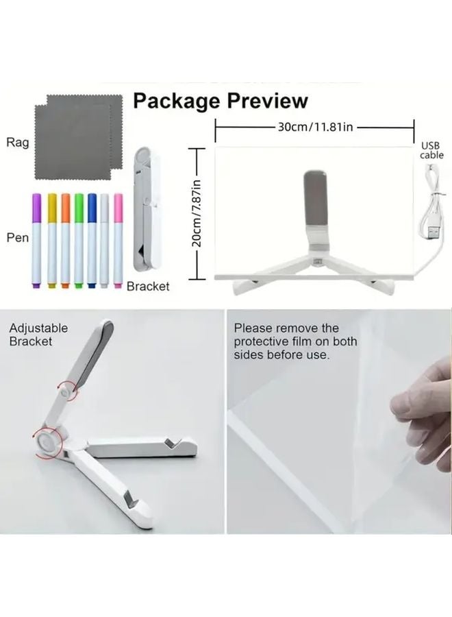 LED Message Board 30x20cm USB Powered Dry Erase Writing Drawing Board with Stand - Image 1