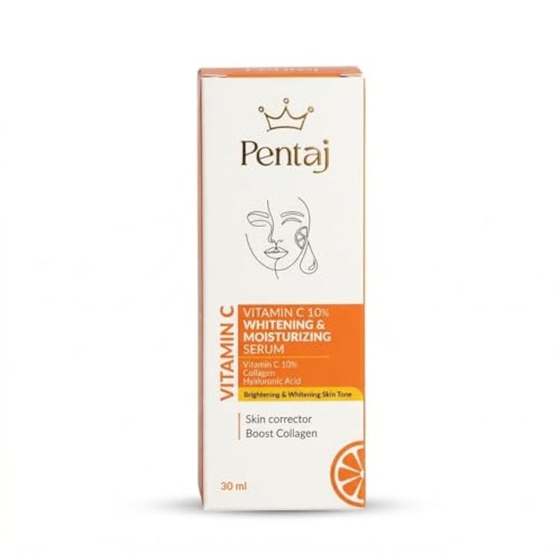 PENTAJ Vitamin C 10% Whitening & Moisturizing Serum,30ml– Advanced Skin Corrector with Marine Collagen & Hyaluronic Acid – Brightening & Firming Daily Solution - Image 2
