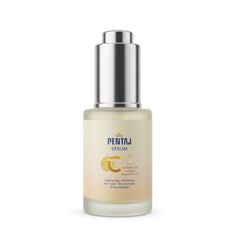 PENTAJ Vitamin C 10% Whitening & Moisturizing Serum,30ml– Advanced Skin Corrector with Marine Collagen & Hyaluronic Acid – Brightening & Firming Daily Solution - Image 1