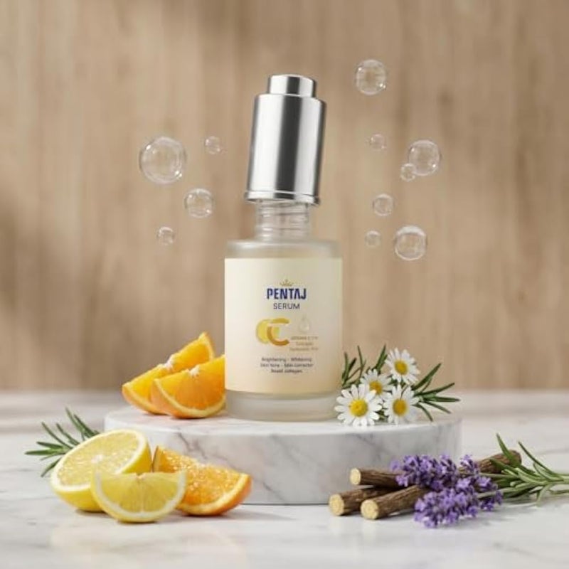 PENTAJ Vitamin C 10% Whitening & Moisturizing Serum,30ml– Advanced Skin Corrector with Marine Collagen & Hyaluronic Acid – Brightening & Firming Daily Solution - Image 3