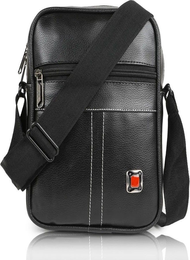 Half Moon Men's Faux Leather Sling Bag - Crossbody Messenger & Travel-Friendly Passport Sling For Biking & Men Travel | Compact Side Shoulder Chest Slinger Bag, Carry Pouch For Cash Collection (Black) - Image 5