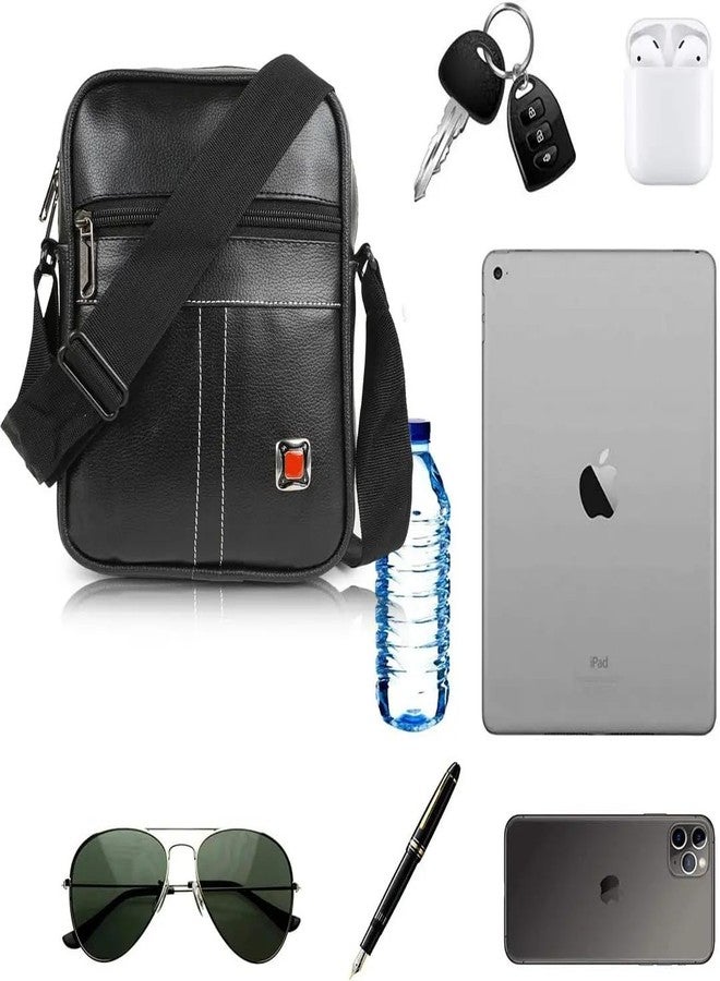 Half Moon Men's Faux Leather Sling Bag - Crossbody Messenger & Travel-Friendly Passport Sling For Biking & Men Travel | Compact Side Shoulder Chest Slinger Bag, Carry Pouch For Cash Collection (Black) - Image 2