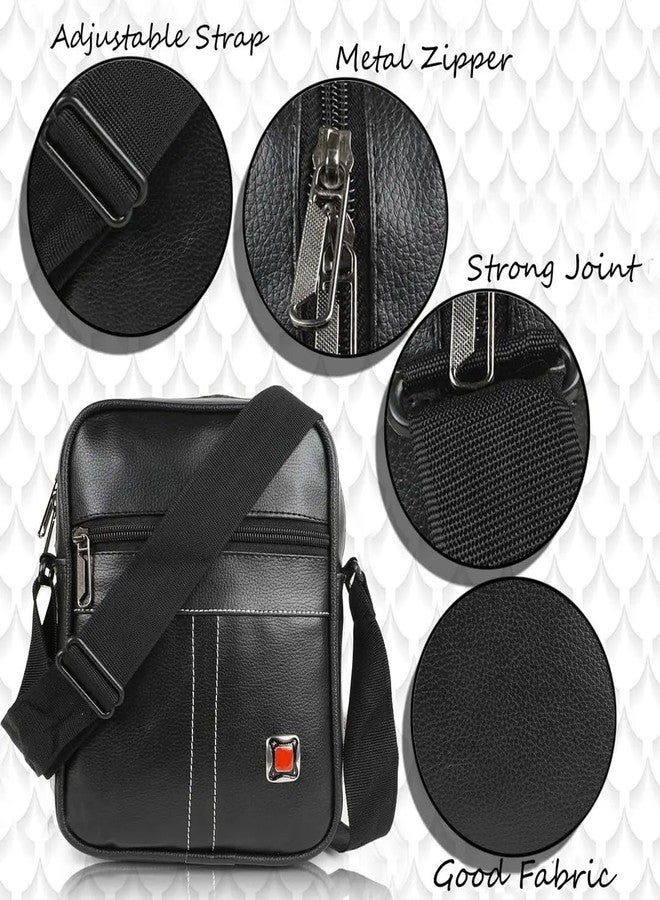 Half Moon Men's Faux Leather Sling Bag - Crossbody Messenger & Travel-Friendly Passport Sling For Biking & Men Travel | Compact Side Shoulder Chest Slinger Bag, Carry Pouch For Cash Collection (Black) - Image 3