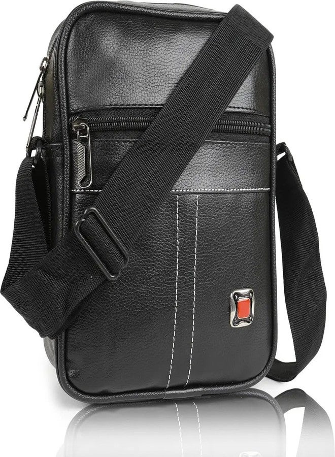 Half Moon Men's Faux Leather Sling Bag - Crossbody Messenger & Travel-Friendly Passport Sling For Biking & Men Travel | Compact Side Shoulder Chest Slinger Bag, Carry Pouch For Cash Collection (Black) - Image 1