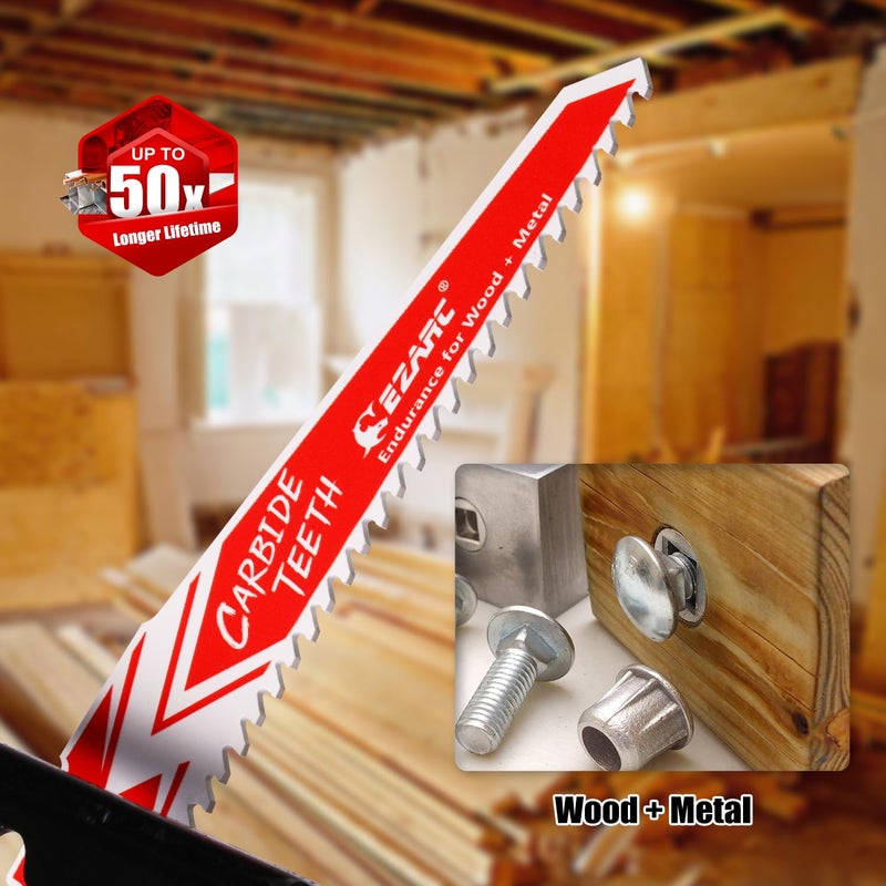 EZARC Carbide Reciprocating Saw Blades 6-Inch, Endurance Sabre Saw Blade Set for Hard Wood and Metal Demolition 6TPI, 3-Pack R656HM - Image 3