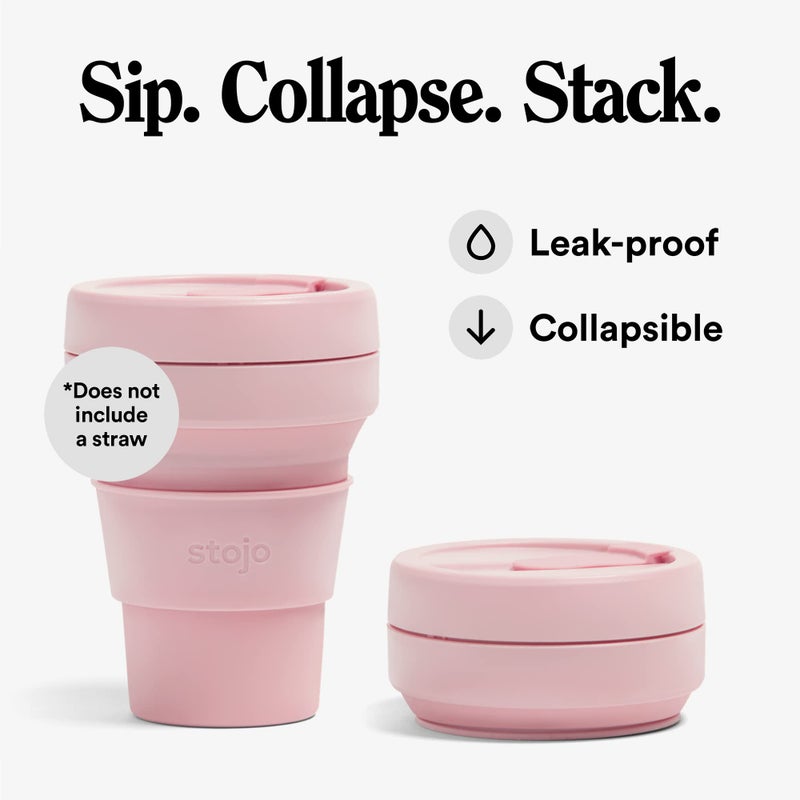 Stojo STOJO Collapsible Travel Cup - Carnation Pink, 12oz / 355ml - Leak-Proof Reusable To-Go Pocket Size Silicone Bottle for Hot & Cold Drinks - Camping & Hiking - Dishwasher Safe - No Straw Included  - Image 2