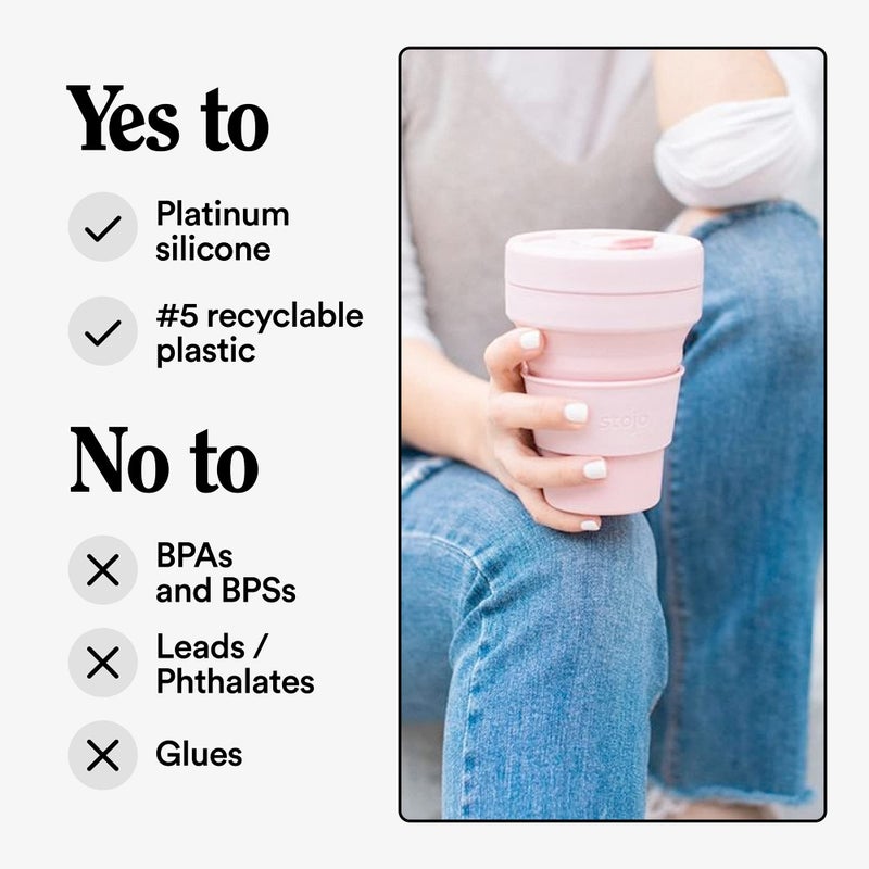 Stojo STOJO Collapsible Travel Cup - Carnation Pink, 12oz / 355ml - Leak-Proof Reusable To-Go Pocket Size Silicone Bottle for Hot & Cold Drinks - Camping & Hiking - Dishwasher Safe - No Straw Included  - Image 5