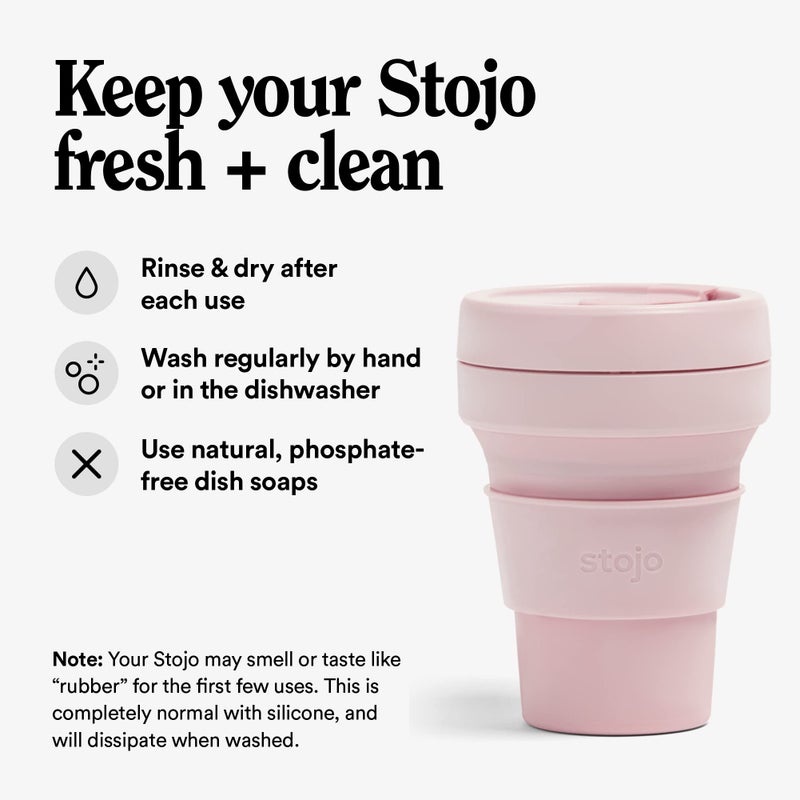 Stojo STOJO Collapsible Travel Cup - Carnation Pink, 12oz / 355ml - Leak-Proof Reusable To-Go Pocket Size Silicone Bottle for Hot & Cold Drinks - Camping & Hiking - Dishwasher Safe - No Straw Included  - Image 4
