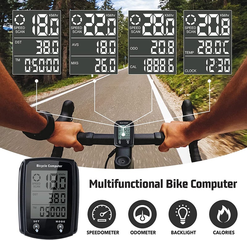 Linist Wired Bicycle Computer,MPH KM/H Bicycle Computer,Digital LCD Backlight Display Bike Speedometer,Universal 19 Functions IP54 Waterproof Bicycle Speedometer - Image 2