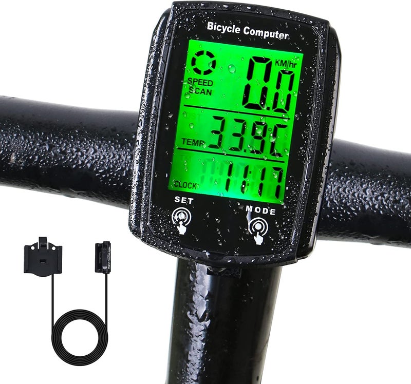 Linist Wired Bicycle Computer,MPH KM/H Bicycle Computer,Digital LCD Backlight Display Bike Speedometer,Universal 19 Functions IP54 Waterproof Bicycle Speedometer - Image 1