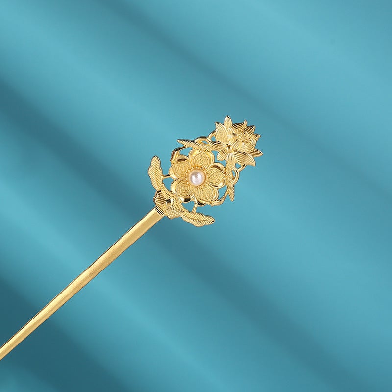 Generic Simple Modern Metal Hairpin for Traditional Attire Lotus Pearl Hairpin [Gold]] 