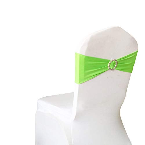 SINSSOWL 50 Stretch Spandex Light Green Chair Sashes for Wedding Chair Bows Bands with Slider Buckles Fitting Party Feast Banquet Restaurant Event Bridal Baby Shower Decoration - Image 2