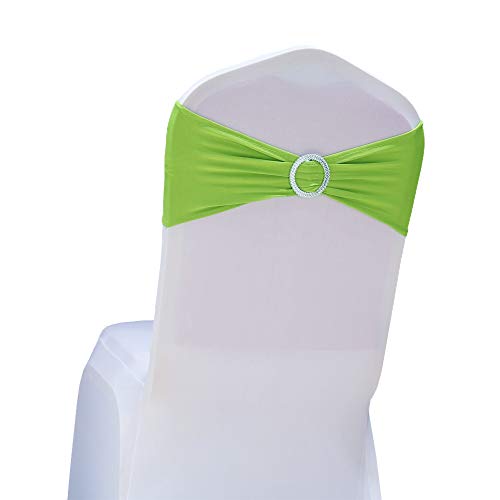 SINSSOWL 50 Stretch Spandex Light Green Chair Sashes for Wedding Chair Bows Bands with Slider Buckles Fitting Party Feast Banquet Restaurant Event Bridal Baby Shower Decoration - Image 1