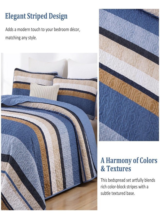 Dobuyly Blue Queen Quilt Set, Boho Bedspread Queen Size, Striped Bedding Sets 3 Pieces, Lightweight Soft Coverlet Bed Sets with 2 Pillow Shams 96"x90" - Image 5
