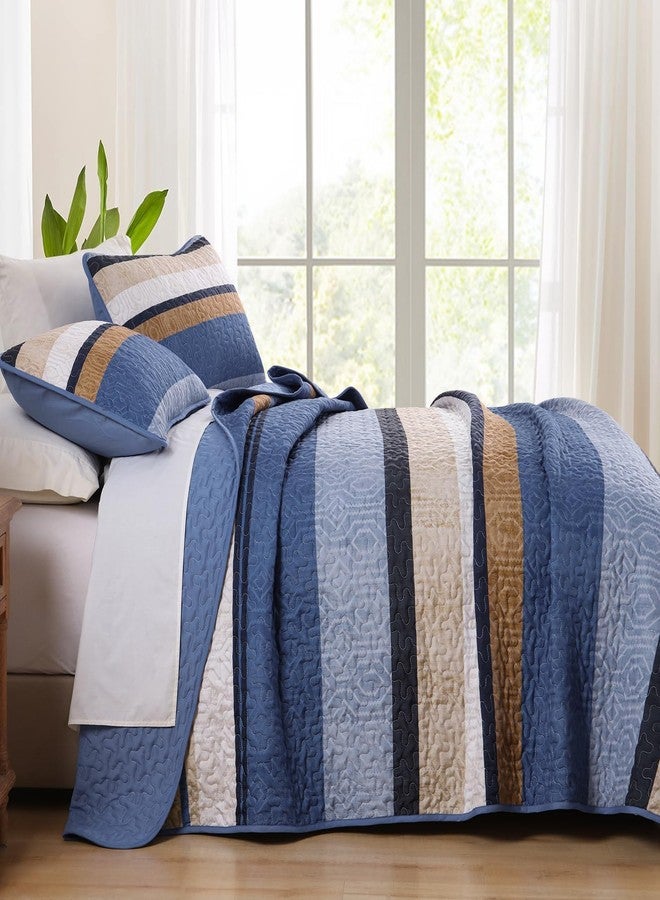 Dobuyly Blue Queen Quilt Set, Boho Bedspread Queen Size, Striped Bedding Sets 3 Pieces, Lightweight Soft Coverlet Bed Sets with 2 Pillow Shams 96"x90" - Image 4
