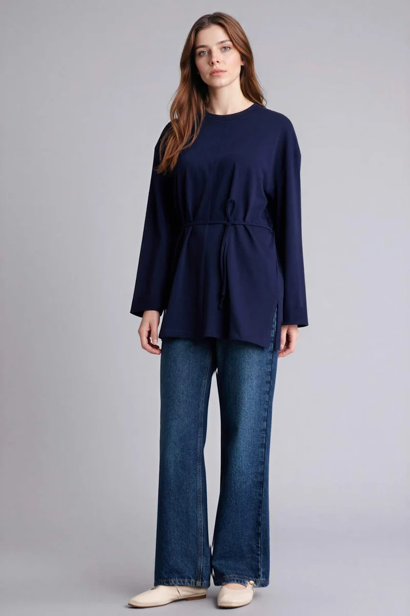 ديفاكتو Loose Fit Crew Neck Long Sleeve Tunic