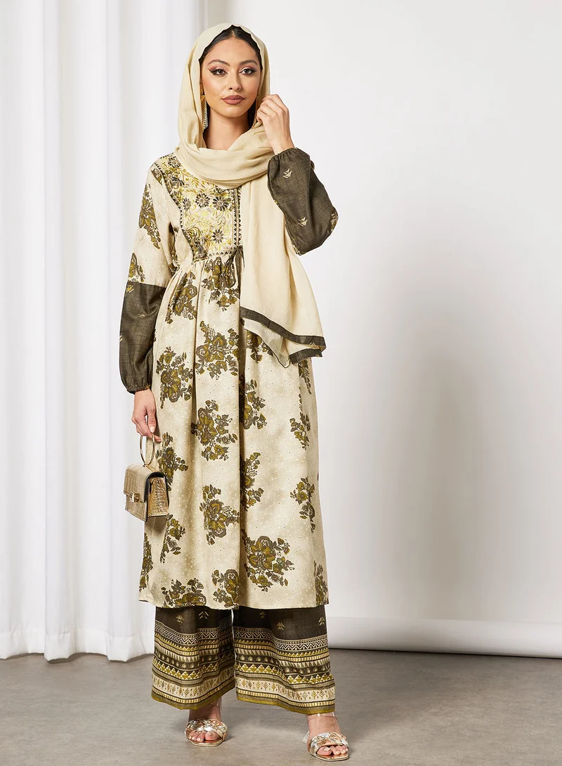 HANA & SARA 2-Piece Jalabiya And Pants Set With Matching Sheila